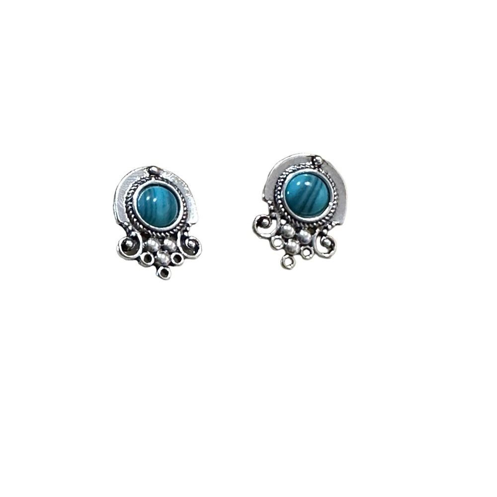 Silver and Turquoise Vintage Style Stud Earrings